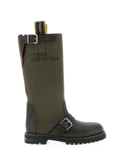 Fendi Leather Commando Ankle Boots In Green