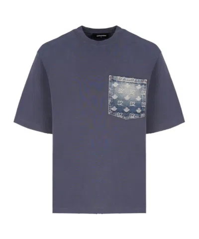 Dsquared2 D2 Monogram Distressed-effect Denim-pocket T-shirt In Brown