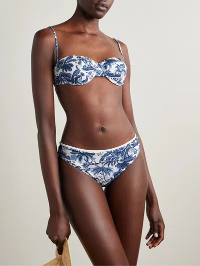 Staud Jo Printed Recycled Underwired Balconette Bikini Top In Blue