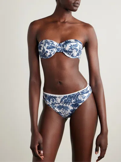 Staud Jo Printed Recycled Underwired Balconette Bikini Top In Blue
