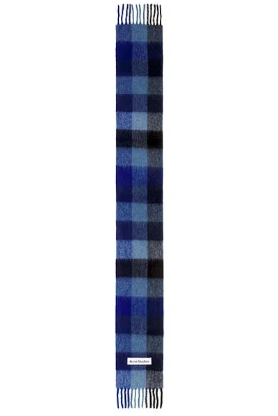 Acne Studios Check-pattern Fringed Scarf In Blue