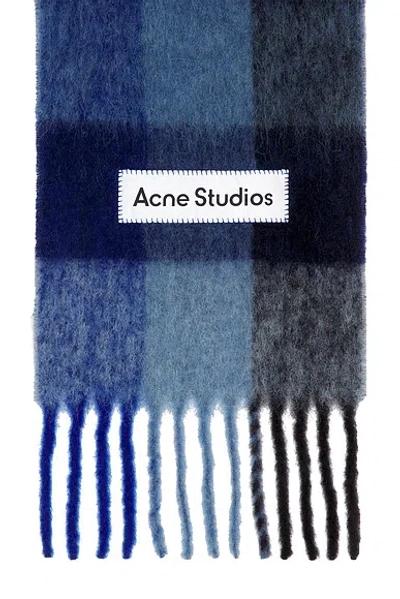 Acne Studios Check-pattern Fringed Scarf In Blue