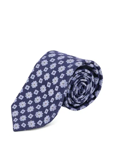 Kiton Floral Geometric-pattern Tie In Blue