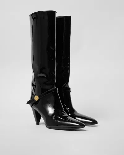 Celine Sharp Patent Boot In Black