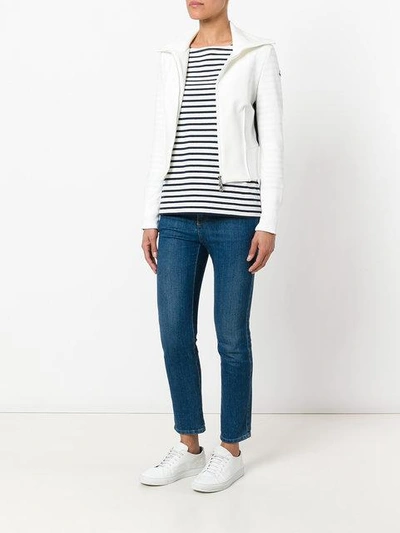 Shop Moncler Poli Stretch Zipped Cardigan - Neutrals