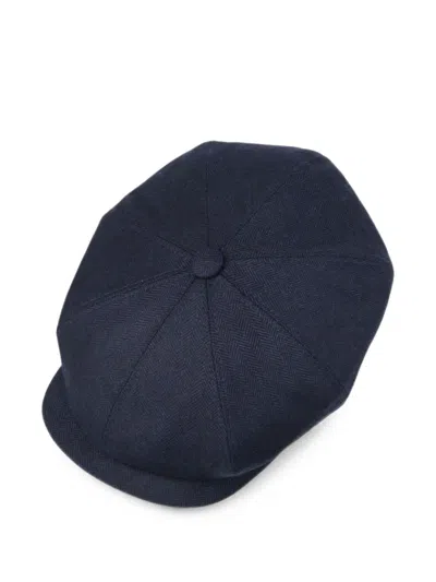 Stetson Herringbone Wool Flat Cap In Blue