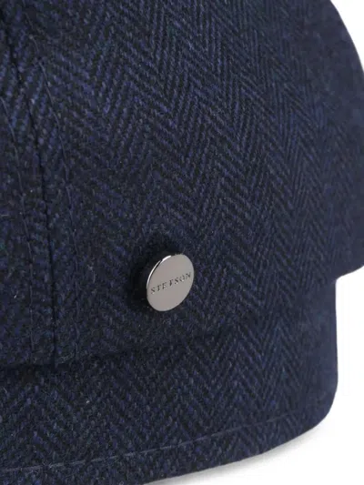 Stetson Herringbone Wool Flat Cap In Blue