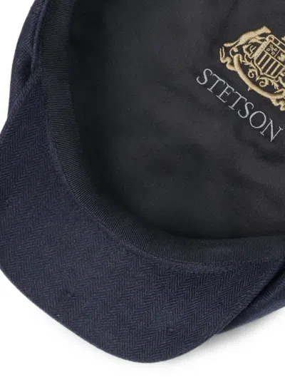 Stetson Herringbone Wool Flat Cap In Blue