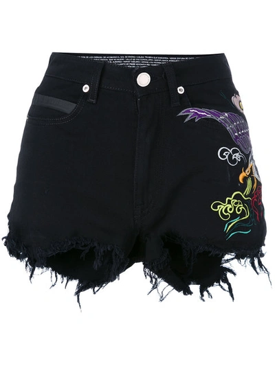 Marcelo Burlon County Of Milan Distressed Embroidered Shorts In Black