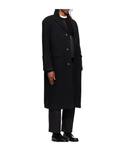 Re;code Black Single-breasted Long Coat In Black