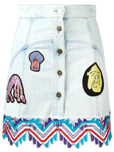 Peter Pilotto Denim Guipare Lace Patch Skirt In Sky Blue