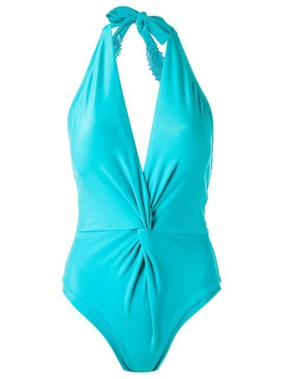 Shop Martha Medeiros Halterneck Swimsuit In Blue