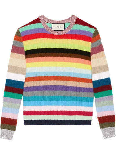 Gucci Rainbow-striped Cashmere And Wool-blend Sweater In Cyan