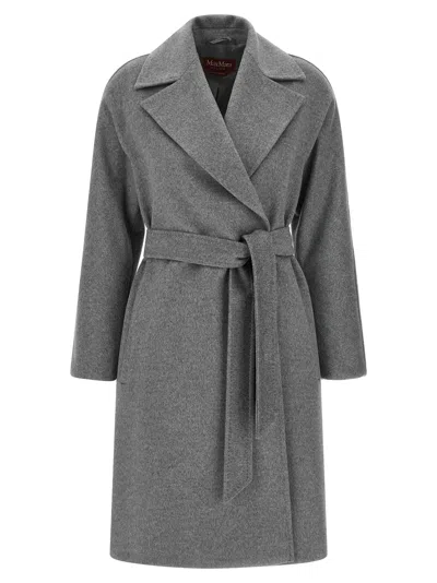 Max Mara Woven Draped Wool Coat In Gray