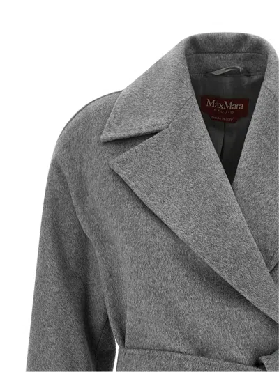 Max Mara Woven Draped Wool Coat In Gray