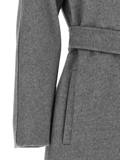 Max Mara Woven Draped Wool Coat In Gray