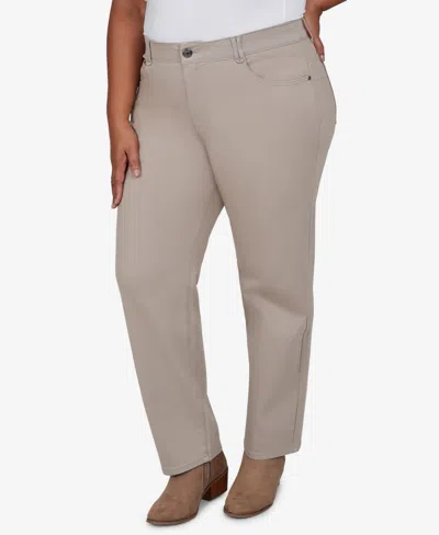Ruby Rd. Plus Size Colored Denim Mid-rise Straight Pants In Neutral