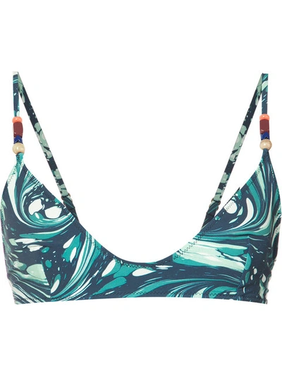Stella Mccartney Marbled Swirl Bikini Top In Blue