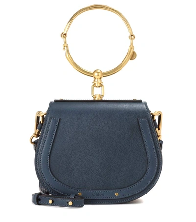 Chloé Small Nile Leather & Suede Bag In Silver Blue