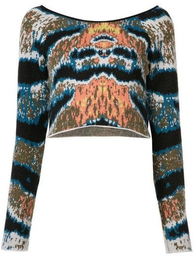 Shop Baja East Cashmere Cropped Tiger Stripe Sweater