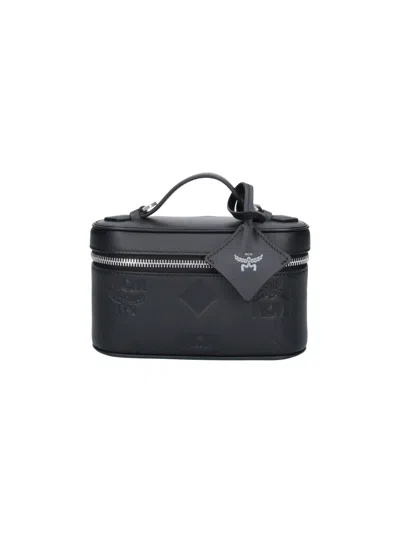 Mcm Monogram Leather Vanity Case In Black