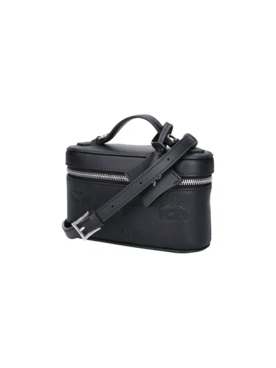 Mcm Monogram Leather Vanity Case In Black