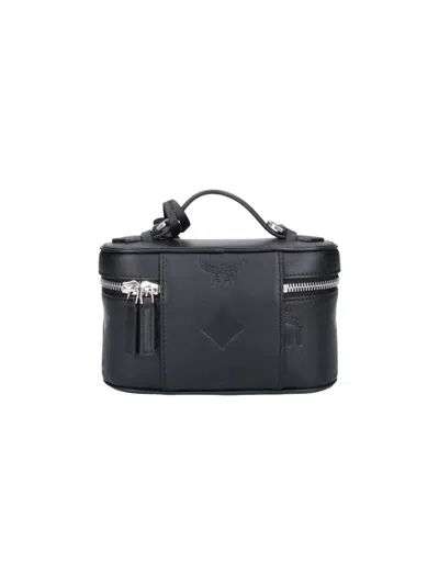 Mcm Monogram Leather Vanity Case In Black
