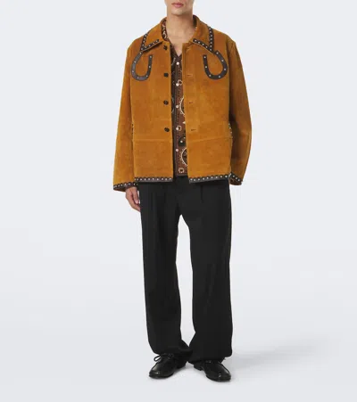 Bode Carson Studded Suede Jacket In Brown