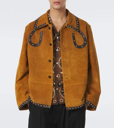 Bode Carson Studded Suede Jacket In Brown