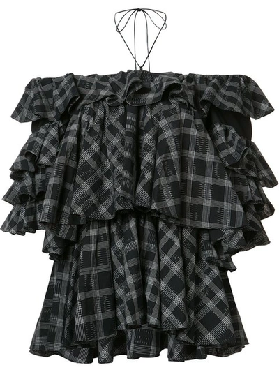 Tome Short Sleeve Ruffle Blouse In Black