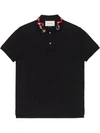 Gucci Cotton Polo With Kingsnake Embroidery In Black Cotton