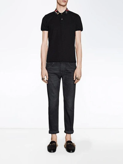 Gucci Cotton Polo With Kingsnake In Black | ModeSens