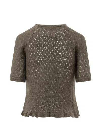Msgm Pointelle-knit Ruffled Sweater In Multi