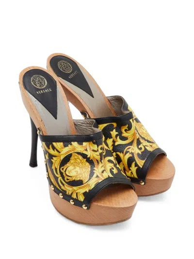 Pre-owned Versace Baroque Platform Clogs In Black