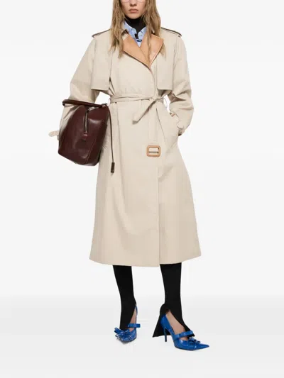 Acne Studios Belted Leather Lapel Trench Coat In Neutral
