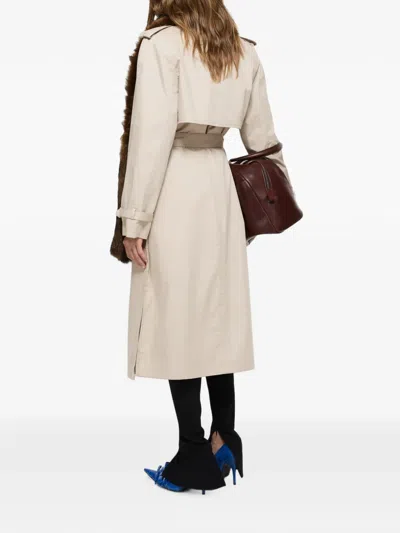 Acne Studios Belted Leather Lapel Trench Coat In Neutral