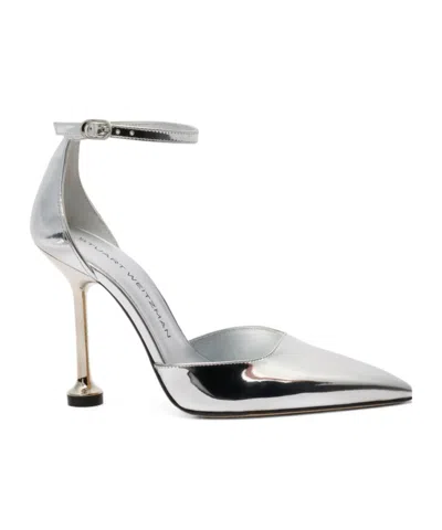 Stuart Weitzman Ankle-strap Leather Pumps In Silver
