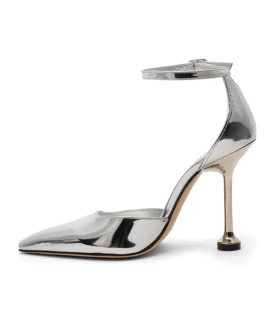 Stuart Weitzman Ankle-strap Leather Pumps In Silver