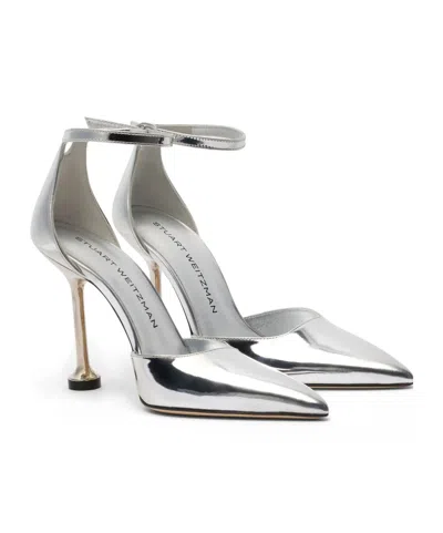 Stuart Weitzman Ankle-strap Leather Pumps In Silver