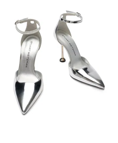 Stuart Weitzman Ankle-strap Leather Pumps In Silver