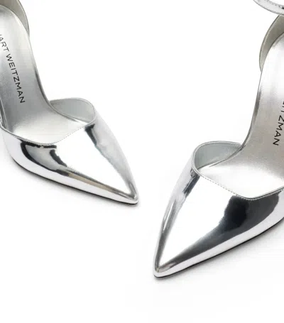 Stuart Weitzman Ankle-strap Leather Pumps In Silver