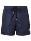 Moncler Logo Plaque Swimming Trunks In Blue