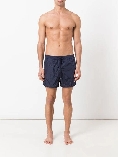 Moncler Logo Plaque Swimming Trunks In Blue