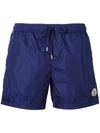 Moncler Logo Plaque Swimming Trunks In Blue