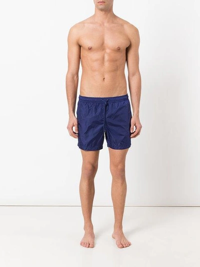 Moncler Logo Plaque Swimming Trunks In Blue