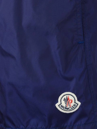 Shop Moncler Logo Plaque Swim Shorts In Blue