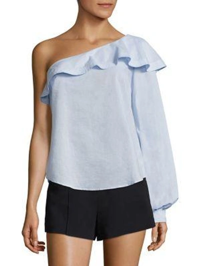 Shop A.l.c Brielle Ruffled One-shoulder Cotton Top In Oxford Blue