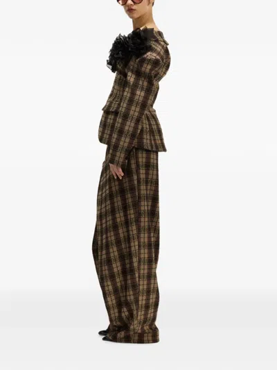 Giuseppe Di Morabito Check-pattern Draped Trousers In Brown