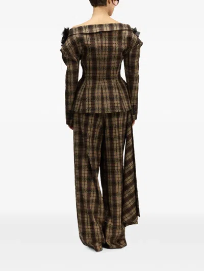 Giuseppe Di Morabito Check-pattern Draped Trousers In Brown