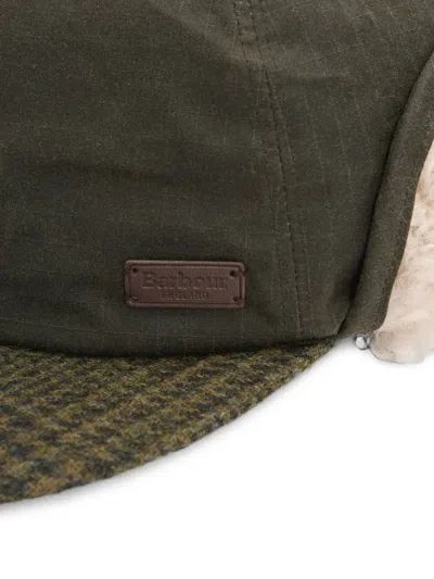 Barbour Check-pattern Ear-flap Cap In Green
